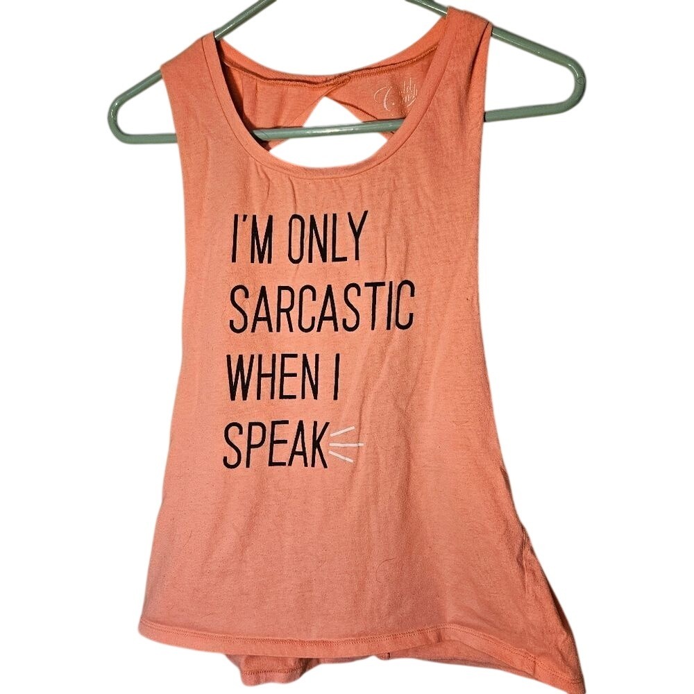 COLD CRUSH Sarcastic Speak Peach Pink JR Womens Medium Sleeveless Summer Shirt